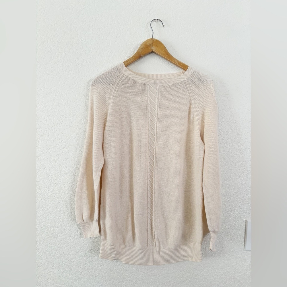 LC Lauren Conrad Cream Cable Knit Raglan Sleeve Sweater Large Ivory Pullover